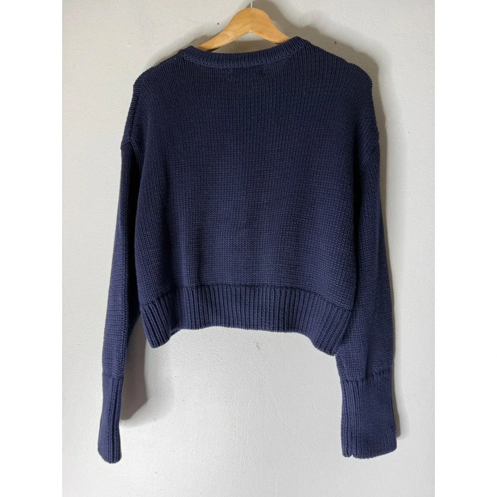 Caroline constas cropped navy cotton cardigan cream buttons small